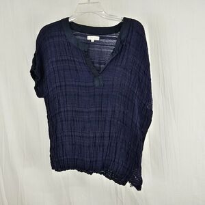Ruby Yaya Navy Purple Striped Gauze Top Blouse Women's  Size Small